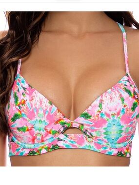 Luli Fama Bikini Top Small Ocean Drive Euphoria Underwire Tropical Pink Floral